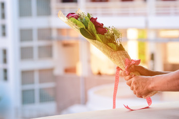 Man giving red rose to girlfriend, Concept Give roses for valentines day.
