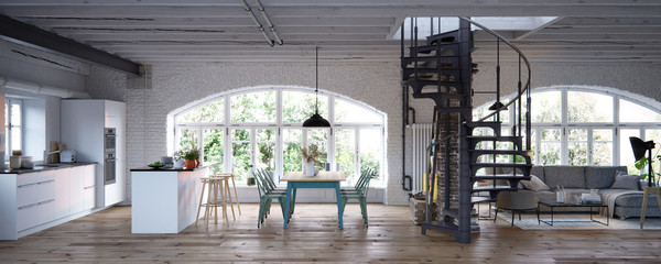 luxury vintage industrial loft apartment interior