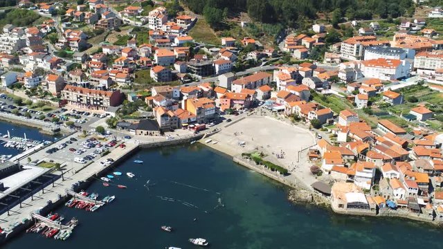 Aerial view of the port and town of Combarro in a sunny day. Spain