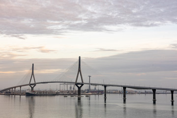 Fototapeta premium Cádiz / Spain. 11.25.2017. Cadiz Bay Bridge at sunset