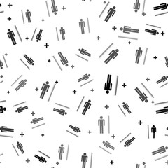 Black Measuring height body icon isolated seamless pattern on white background. Vector Illustration