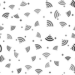 Black Wi-Fi wireless internet network symbol icon isolated seamless pattern on white background. Vector Illustration