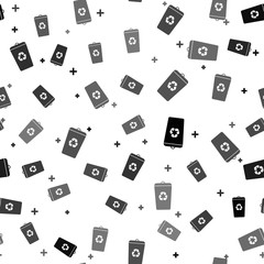 Black Recycle bin with recycle symbol icon isolated seamless pattern on white background. Trash can icon. Garbage bin sign. Recycle basket sign. Vector Illustration