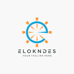 letter E logo design with light element.