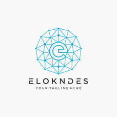 initial Letter E Logo design with network element. Connect concept, Circle shape symbol, technology digital concept. - Vector