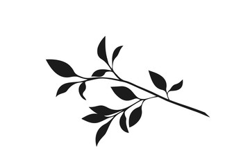 branch with leaves black silhouette. nature and tree design element