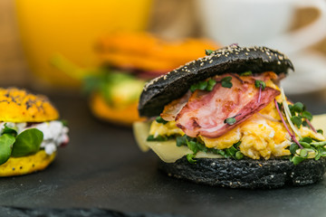 Sandwich hamburger with and mix of vegetables. Fast food. Delicious hamburger