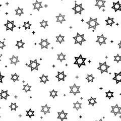 Black Star of David icon isolated seamless pattern on white background. Jewish religion symbol. Vector Illustration