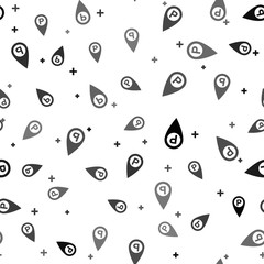 Black Map pointer with car parking icon isolated seamless pattern on white background. Vector Illustration