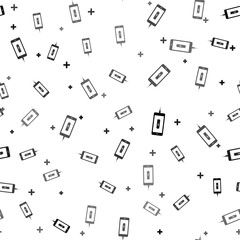 Black Smartphone battery charge icon isolated seamless pattern on white background. Phone with a low battery charge and with USB connection. Vector Illustration