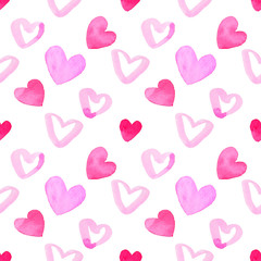 watercolor pink heart shape designed in seamless pattern with clipping path on white background