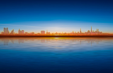 abstract spring background with blue sunset and silhouette of Tallinn - 321872546