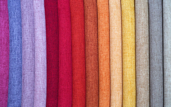 Color samples of fabric for curtains or sewing.