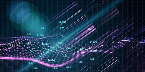 3D illustrati abstract hexagon wave grid. Futuristic hexagon wire . Technology and business analyze concept. Big data. Computer communication technology.