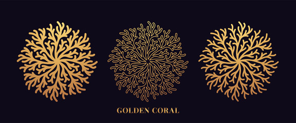 Golden reef coral by round shape. First set of gold coralline silhouettes