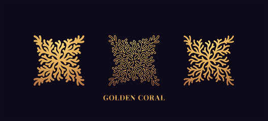 Golden reef coral by square shape. Second set of gold coralline silhouettes © Дмитрий Майер
