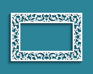 Rectangle frame with cutout paper border, template for laser cutting