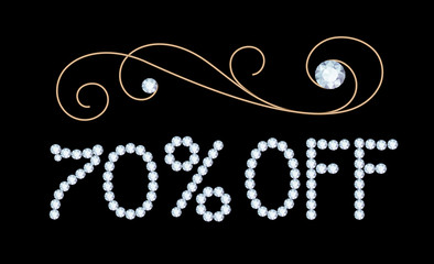 70% off banner with diamond jewelry letters