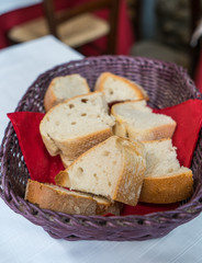 Fresh baked bread in the basket for breakfast