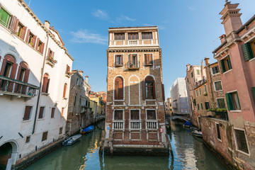 Beautiful Venice canal view with venetian building, Venice, Italy.