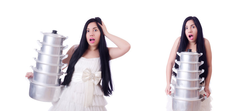 Woman cook isolated on the white background