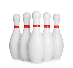 Bowling pins with red stripes isolated on white