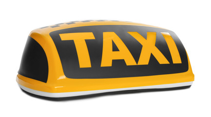Yellow taxi roof sign isolated on white