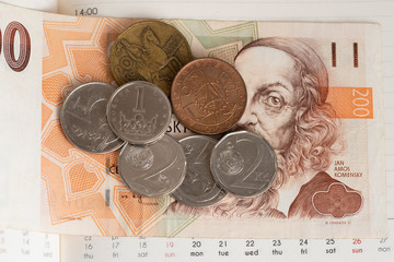 Czeskie korony waluta banknot i monety