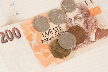 Czeskie korony waluta banknot i monety