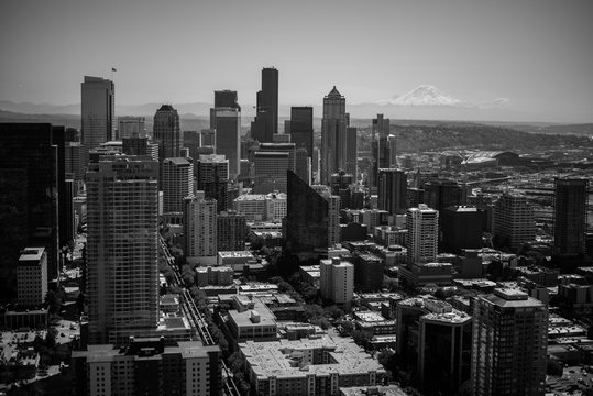 Fototapeta Seattle skyline black and white