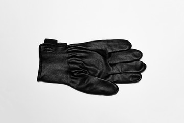 Black leather Work Gloves isolated on white background.High resolution photo.