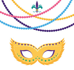Isolated mardi gras mask and necklaces vector design