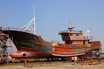 Fototapeta premium ship under construction in a shipyard