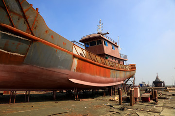 ship under construction in a shipyard