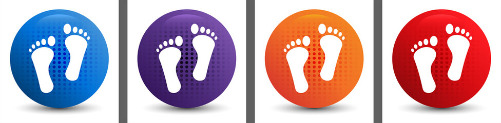 Human two footprints icon abstract halftone round button set