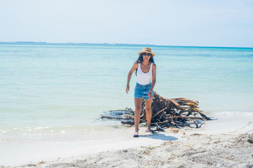 Young indian woman realxed in the beach