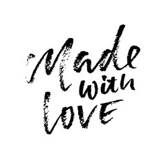 Made with love. Hand made lettering phrase for online store. Vector ink illustration. Modern dry brush calligraphy.