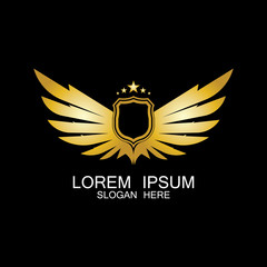 winged shield gold logo design symbol vector illustration-vector