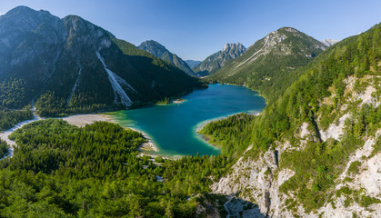 Fototapeta na wymiar idyllic mountain lake in the alps