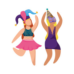 Women with mardi gras hats and mask vector design