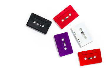 Compact Audio Cassette Tape Isolated on White Background. Selective focus.