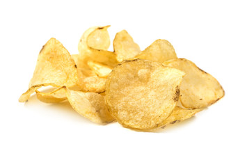 group of potato chips macro view isolated