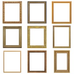 Golden frame for paintings, mirrors or photo isolated on white background