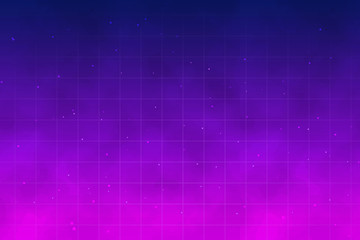 Retro futuristic background with fog. Night sky with stars and clouds, Galaxy, light glow effect. Template background for electronic music events. Vector illustration in neon colors.