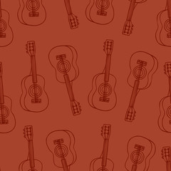  Vector illustration, Seamless bright pattern in the form of a musical instrument a guitar.Design of covers, wallpaper, print of clothes.
