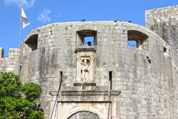 Pile Gate Architectural details. Main entrance to the Old Town of Dubrovnik, Croatia