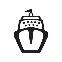 Sea ship. Vector icon in cartoon style. Hand drawing isolated on a white background.