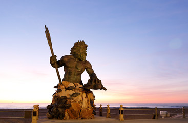 The King Neptune Statue at Virginia Beach Before Sunrise. 