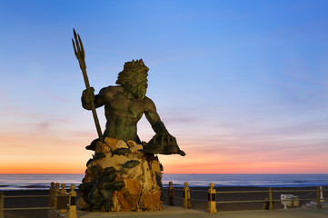 The King Neptune Statue at Virginia Beach Before Sunrise. 