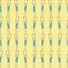 Stick People many stripes, blue on yellow background people stacked to make stripes, seamless repeat Vector.